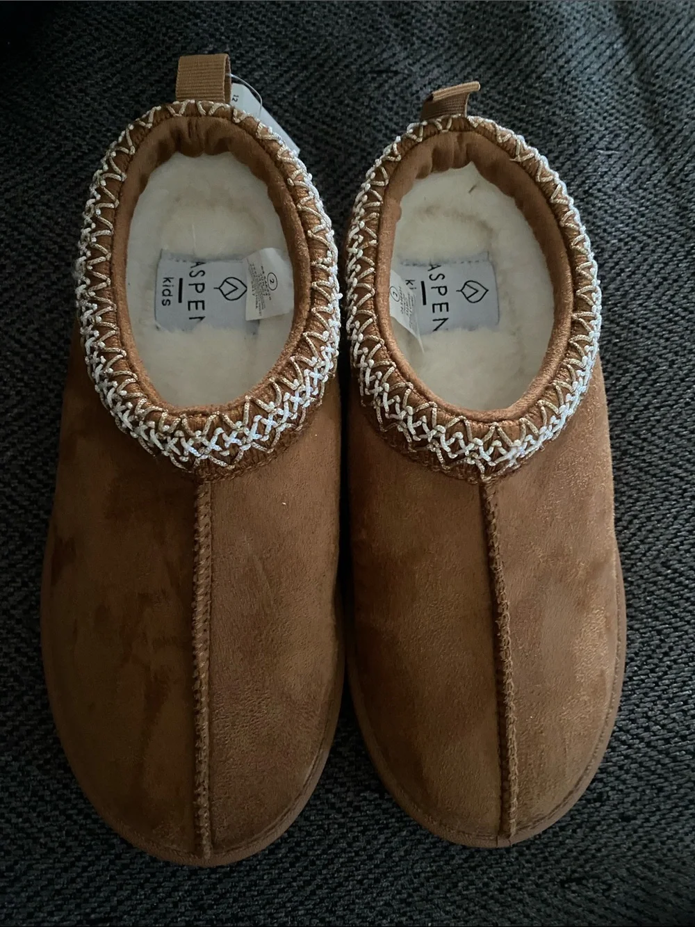 Aspen Kids Brown Plush-Lined Slip-On Slippers